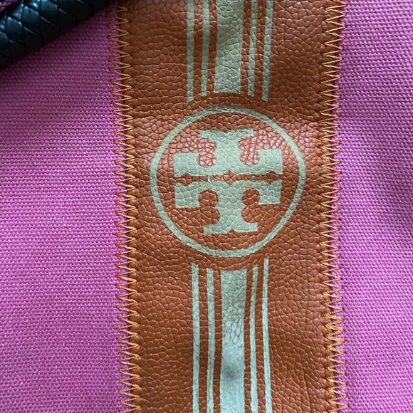 Tory Burch XL Canvas Pink Tote w/Braided Handles - Picture 2 of 14